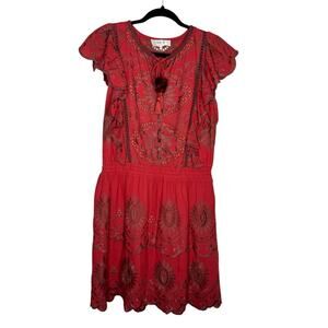 SEA NEW YORK / red eyelet floral lace short sleeve boho cotton dress / 10